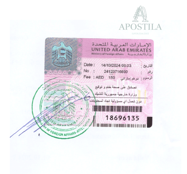 Ukázka listiny – Spojené arabské emiráty